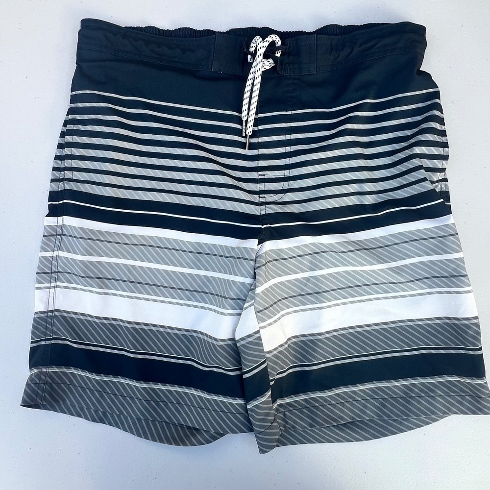 Sonoma Goods For Life Mens Striped Swim Trunks Black White Grey Large